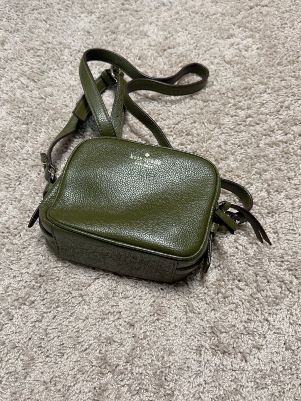 Kate Spade Olive Green Leather Double Zip Crossbody
